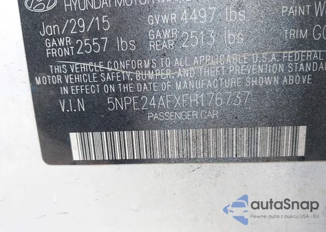 2015 Hyundai Sonata Se z USA, uszkodzony, nr VIN 5NPE24AFXFH176737